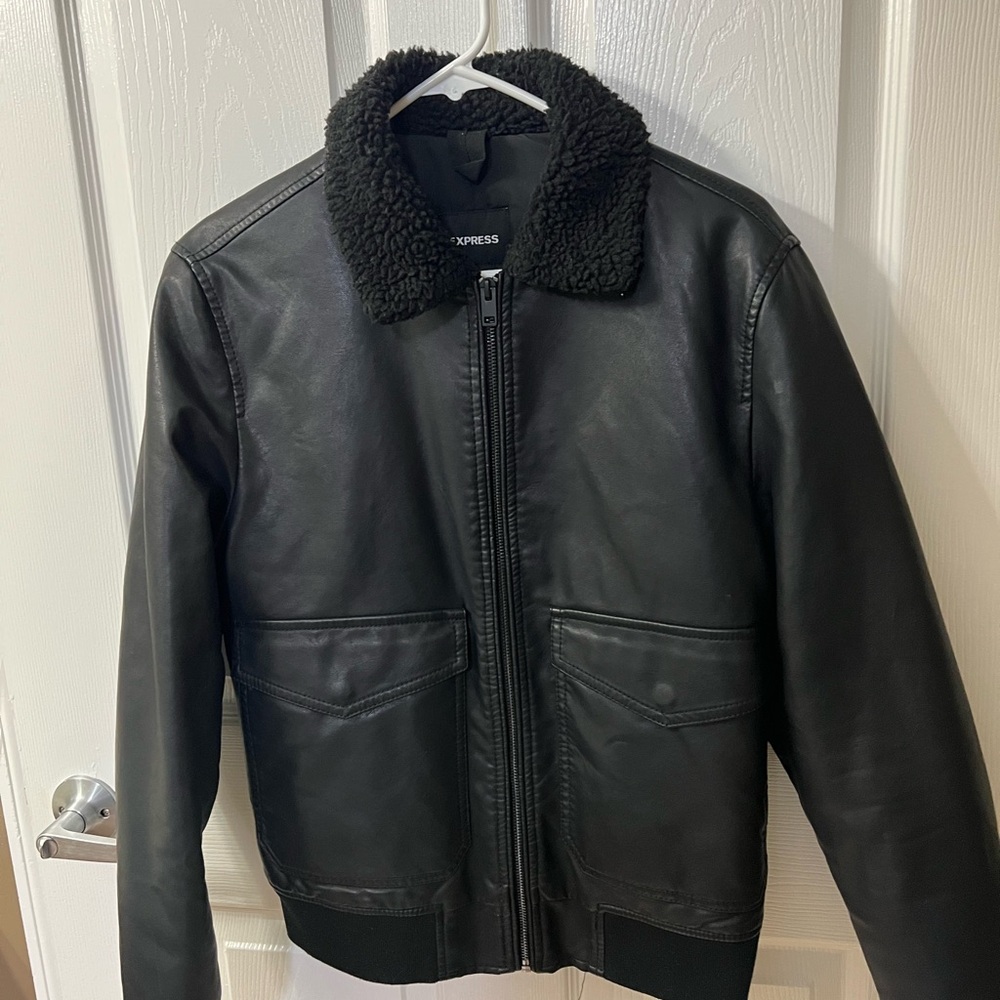 Express Black Bomber Jacket with Faux Fur Collar